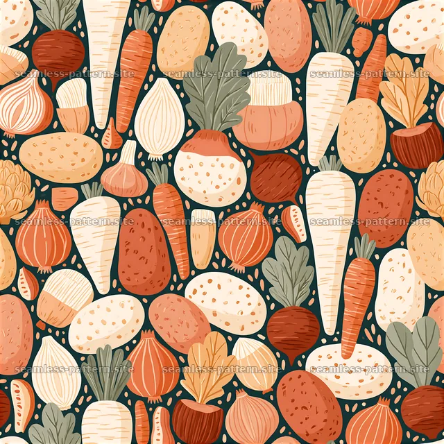 Colorful vegetable seamless pattern on dark background — seamless tileable pattern