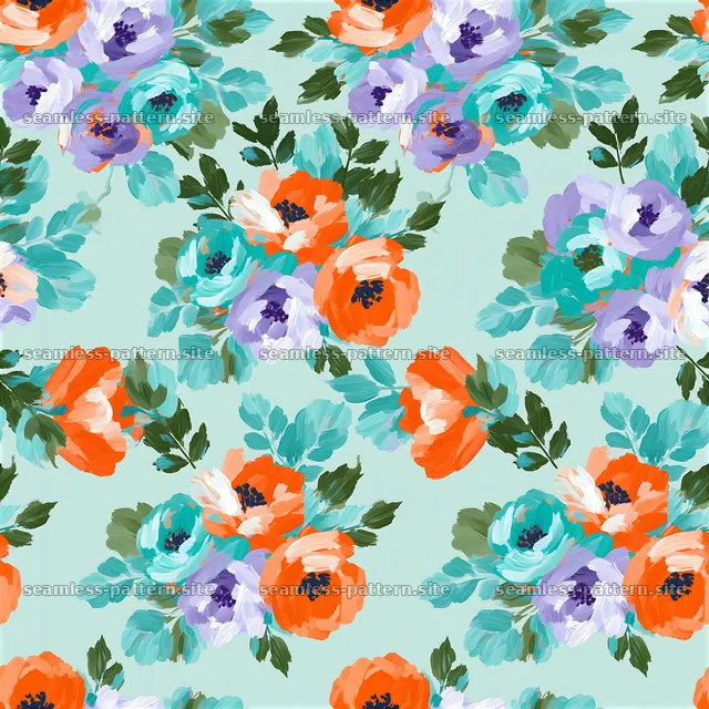 Painted flower seamless texture with bright colors on soft background — seamless tileable pattern