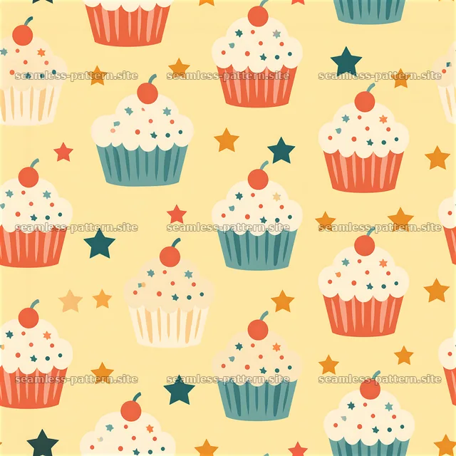 Cute cupcake seamless pattern for kids features colorful cupcakes — seamless tileable pattern