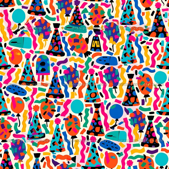 Colorful party items seamless pattern design for festive occasions — seamless tileable pattern