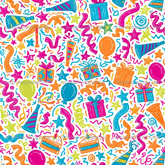 Colorful party celebration doodles on a seamless pattern — seamless tileable pattern