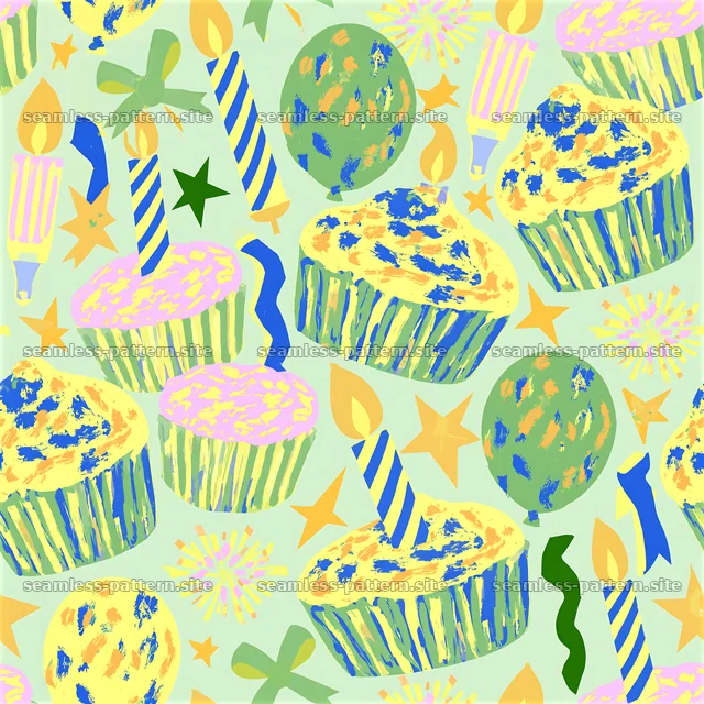 Playful cupcake and balloon pattern for festive designs — seamless tileable pattern