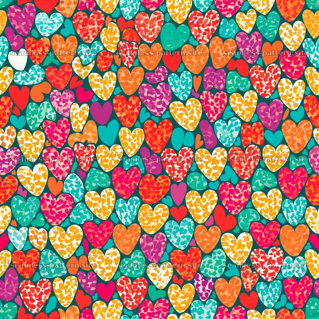 Colorful hearts seamless pattern on a vibrant background — seamless tileable pattern