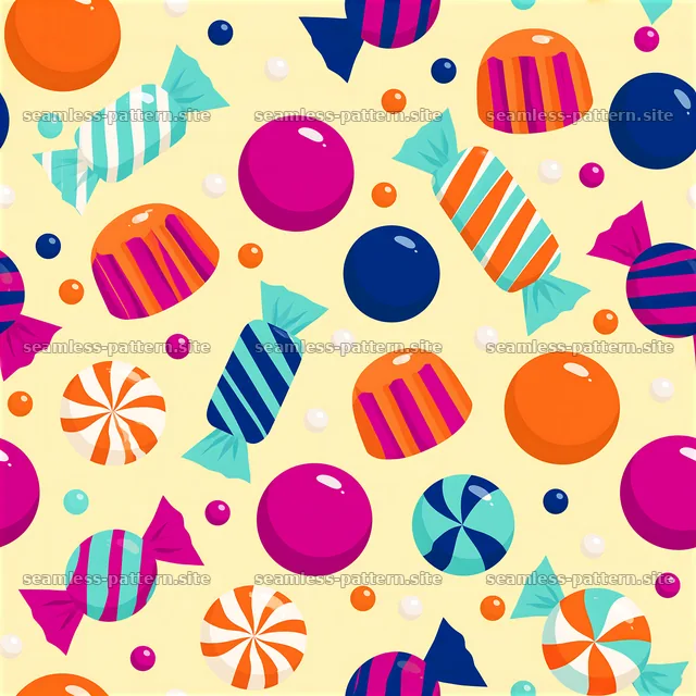 Cute candy seamless pattern with colorful sweets on a light background — seamless tileable pattern