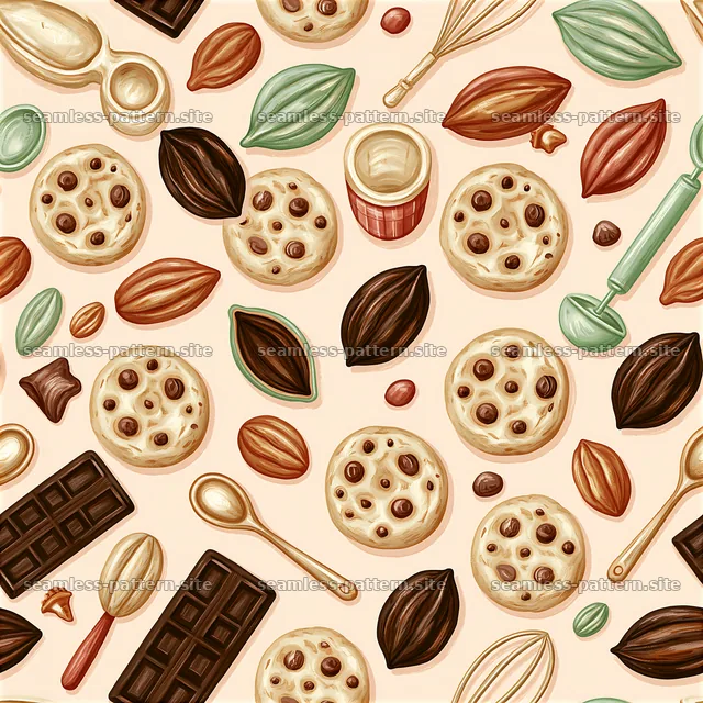 Baking ingredients seamless pattern with cookies and chocolate — seamless tileable pattern