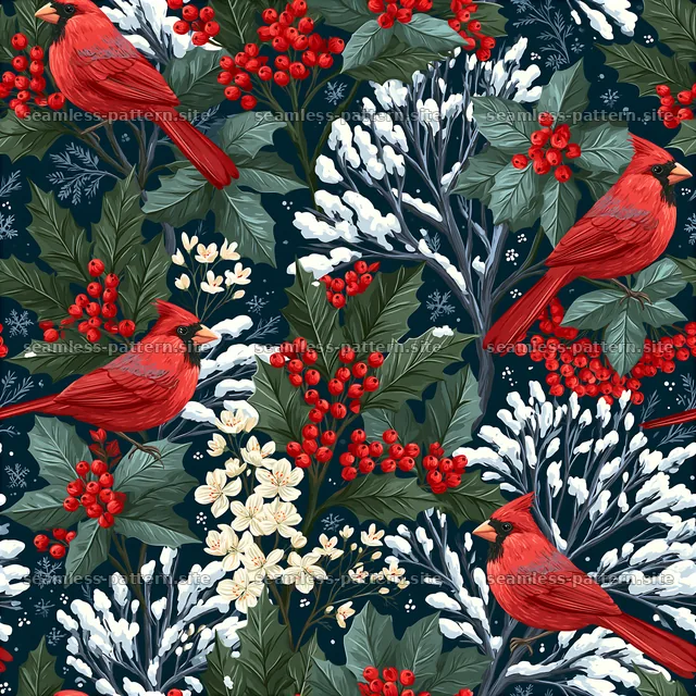 Birds and flowers in a natural pattern for fabric design — seamless tileable pattern