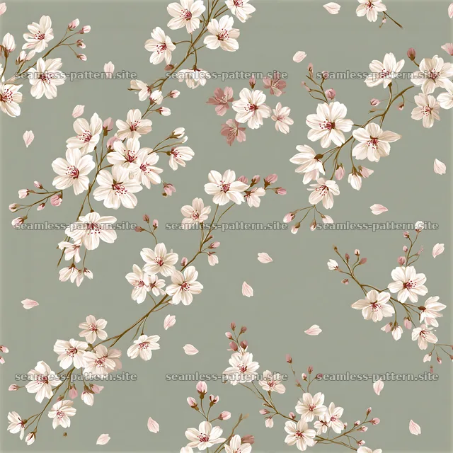 Floral gift wrap seamless pattern with cherry blossom branches — seamless tileable pattern
