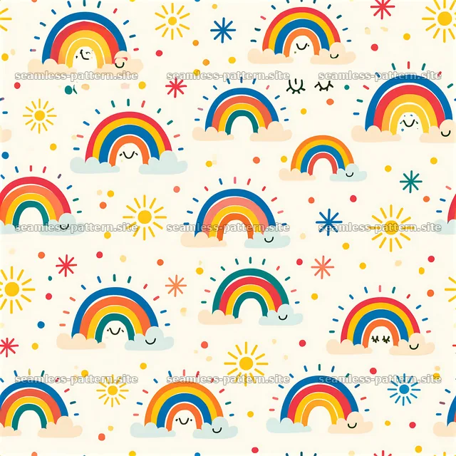 Colorful rainbow and sunshine children's seamless pattern — seamless tileable pattern