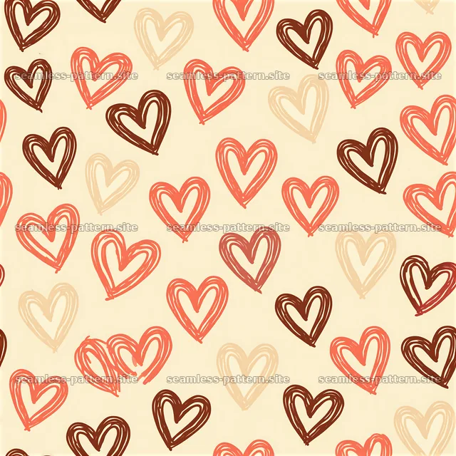 Hand-drawn heart line art seamless pattern — seamless tileable pattern