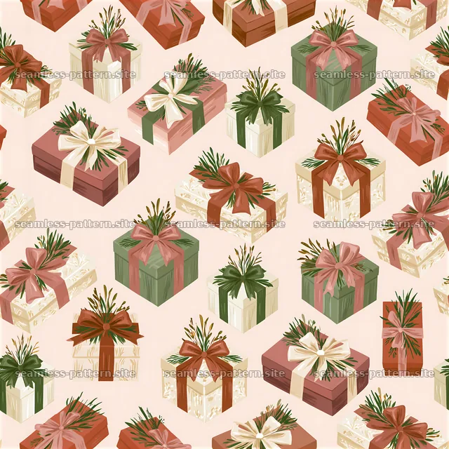 Seamless Pattern with Assorted Gift Boxes and Bows — seamless tileable pattern