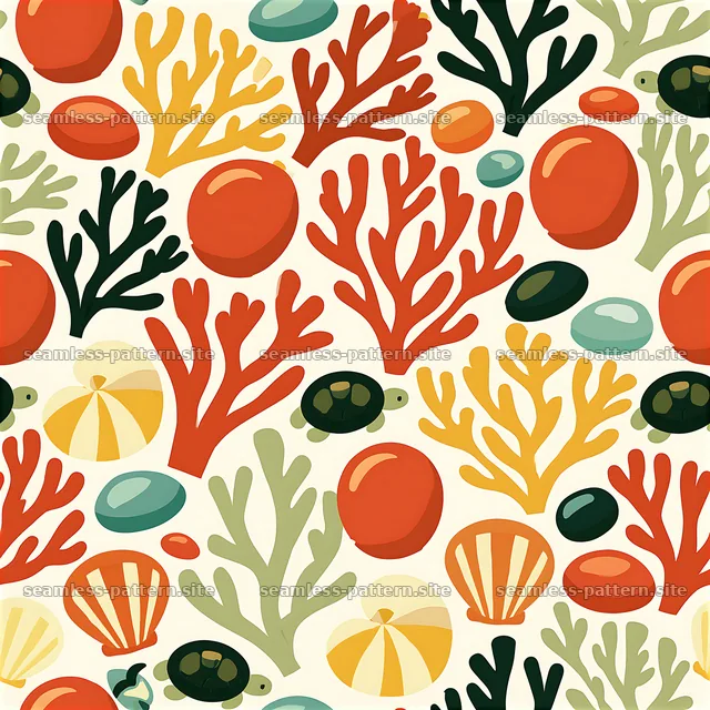 Colorful marine life seamless pattern with coral and shells — seamless tileable pattern