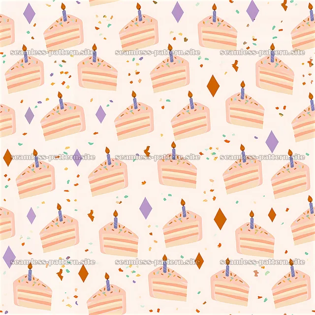 Playful seamless pattern with cake slices and colorful decorations — seamless tileable pattern
