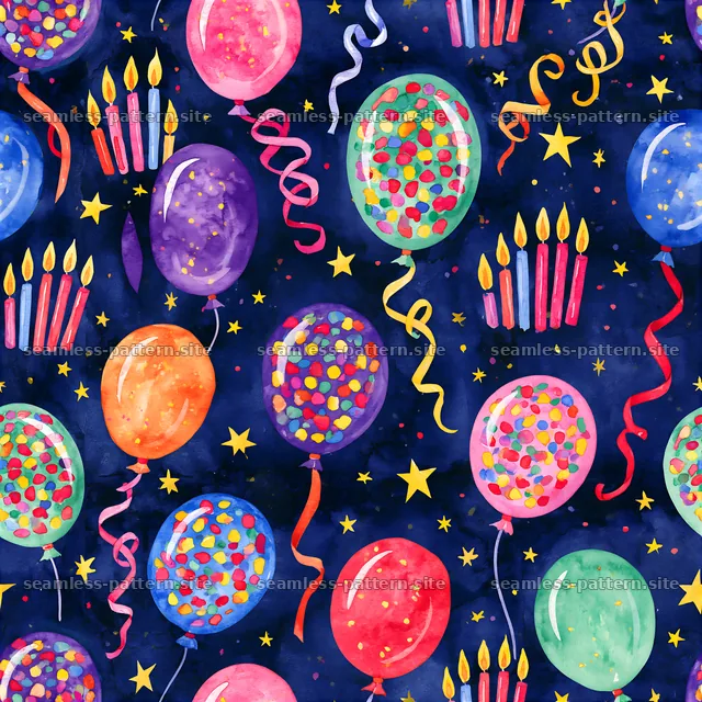Colorful balloons and candles pattern for festive designs — seamless tileable pattern