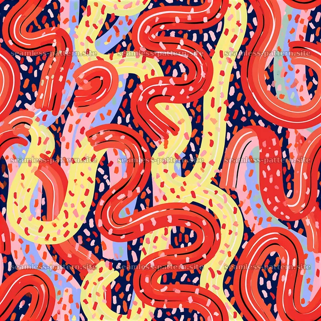 Colorful Curved Streamers and Confetti Seamless Pattern — seamless tileable pattern