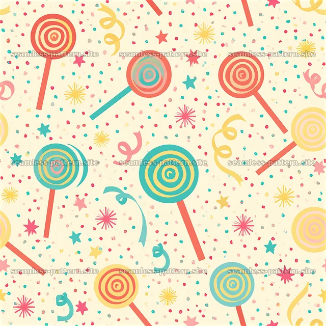 Birthday lollipops seamless pattern in bright colors and fun shapes — seamless tileable pattern