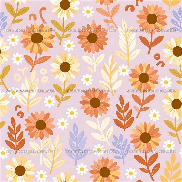 Bright floral seamless pattern with flowers and leaves — seamless tileable pattern