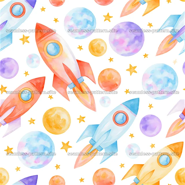 Colorful rockets and planets seamless pattern design — seamless tileable pattern