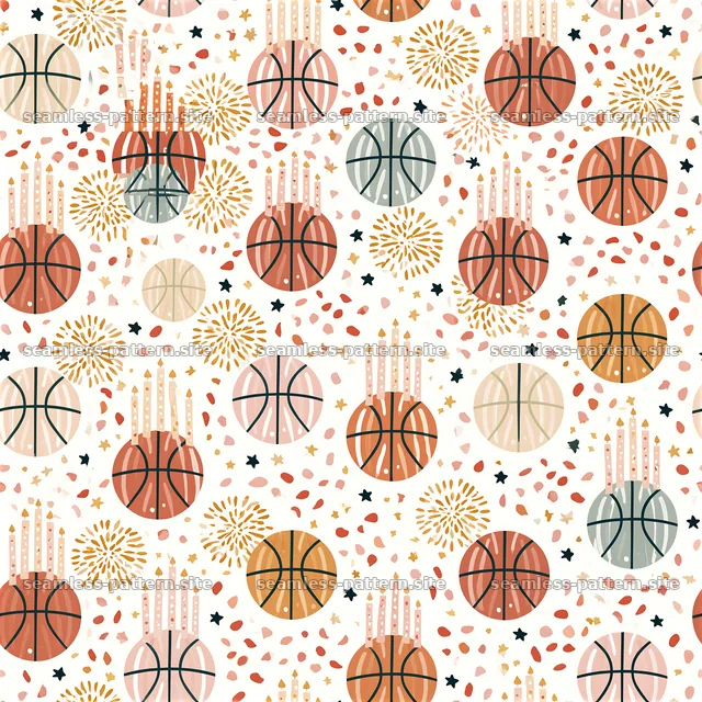 Birthday basketballs and candles seamless pattern — seamless tileable pattern