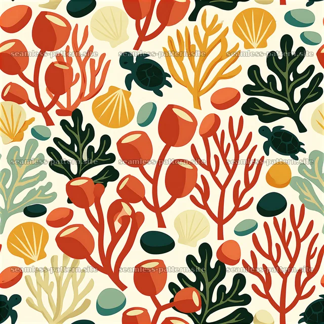 Cute coral reef seamless pattern with turtles and coral — seamless tileable pattern