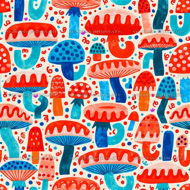 Colorful funky mushrooms seamless pattern for playful designs — seamless tileable pattern