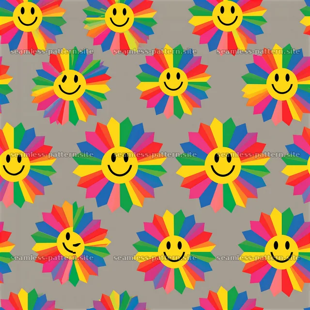 Rainbow Smiley Flowers Seamless Pattern — seamless tileable pattern