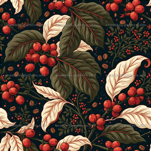 seamless coffee packaging pattern with coffee beans and leaves — seamless tileable pattern