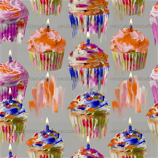Colorful Birthday Cupcake Seamless Pattern — seamless tileable pattern