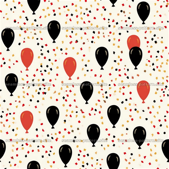Repeating pattern of balloons and confetti with celebratory motifs — seamless tileable pattern