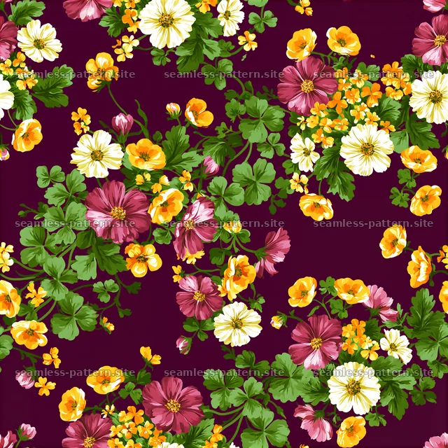 Colorful wildflower seamless pattern on a dark purple background — seamless tileable pattern
