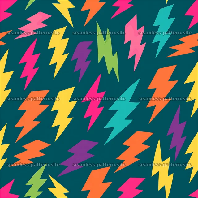 Colorful lightning bolts seamless pattern on dark background — seamless tileable pattern