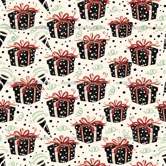 Black and White Gift Box Celebration Seamless Pattern — seamless tileable pattern