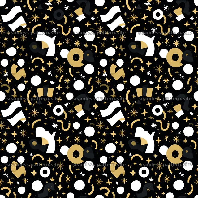 Bold black and gold seamless pattern with various shapes and elements — seamless tileable pattern