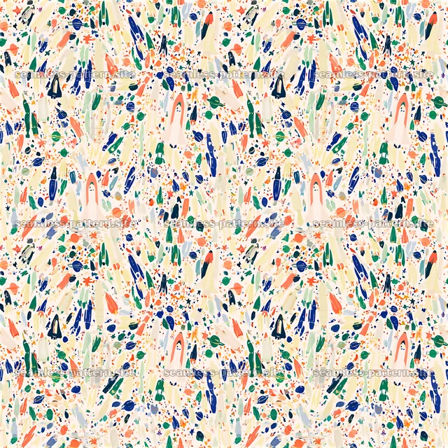 Colorful abstract pattern with scattered shapes and lines — seamless tileable pattern