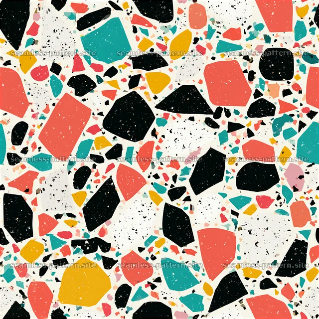 Colorful terrazzo pattern with random shapes in various colors — seamless tileable pattern