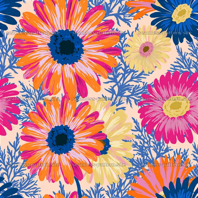Colorful daisy seamless pattern with bold flowers and vibrant colors — seamless tileable pattern