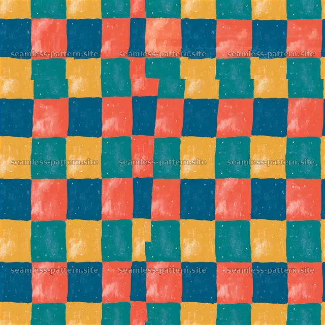 Colorful checkerboard seamless pattern with vibrant colors and shapes — seamless tileable pattern