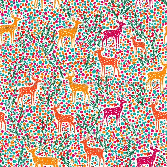 Colorful seamless pattern with deer and floral elements — seamless tileable pattern