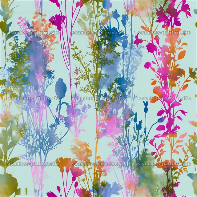 Colorful wildflower seamless pattern with various floral elements — seamless tileable pattern