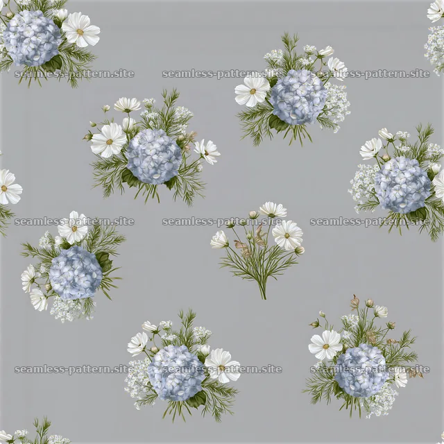 Flower bouquet repeat pattern on gray background — seamless tileable pattern