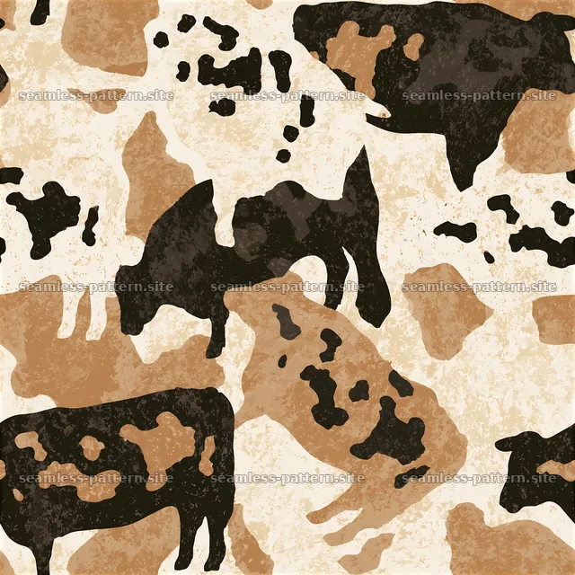 Seamless creamy cowhide repeat pattern with brown and black elements — seamless tileable pattern