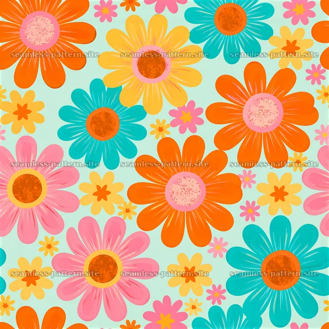Retro Rainbow Flowers Seamless Pattern — seamless tileable pattern