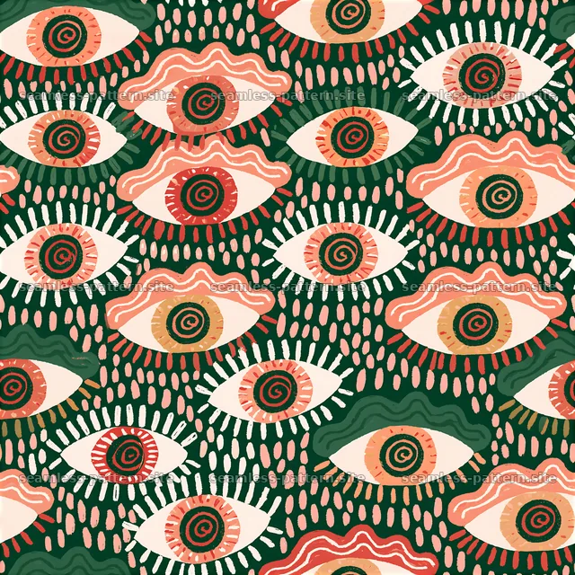 Funky Eyes Seamless Pattern with Spiral Irises — seamless tileable pattern