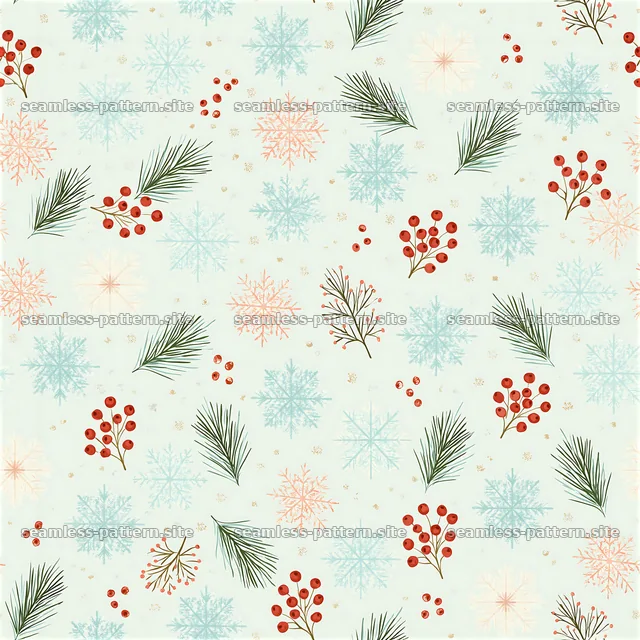Seamless Vintage Christmas Pattern with Snowflakes and Pine — seamless tileable pattern
