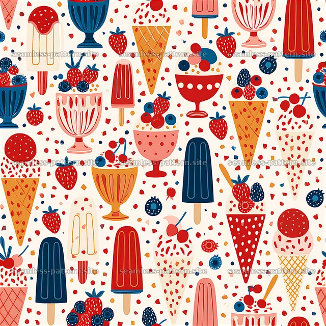 Colorful ice cream seamless pattern with berries — seamless tileable pattern