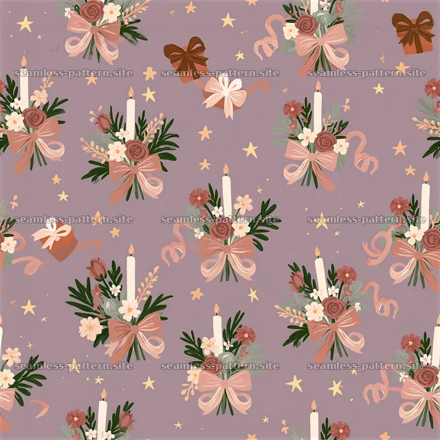 Floral gift and candle celebration seamless pattern — seamless tileable pattern