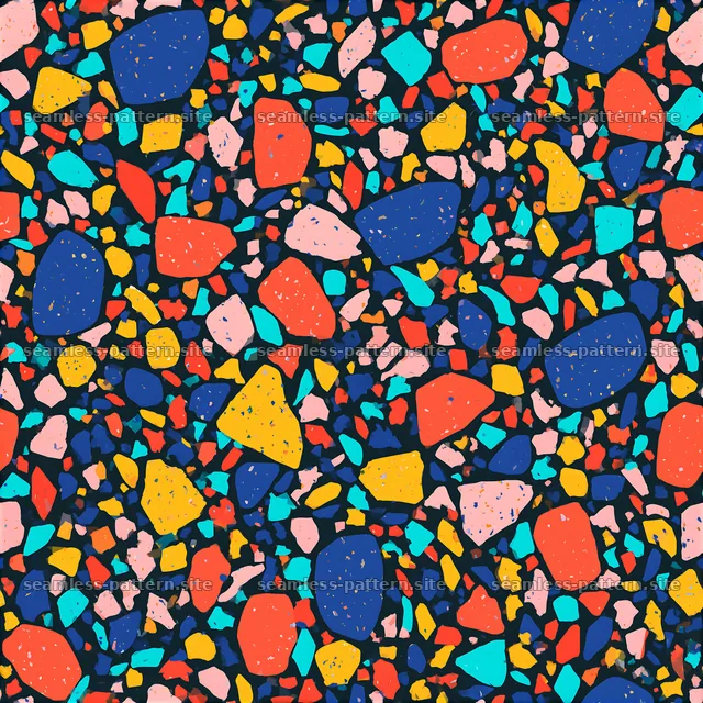 Colorful terrazzo design with various shapes and bright colors — seamless tileable pattern