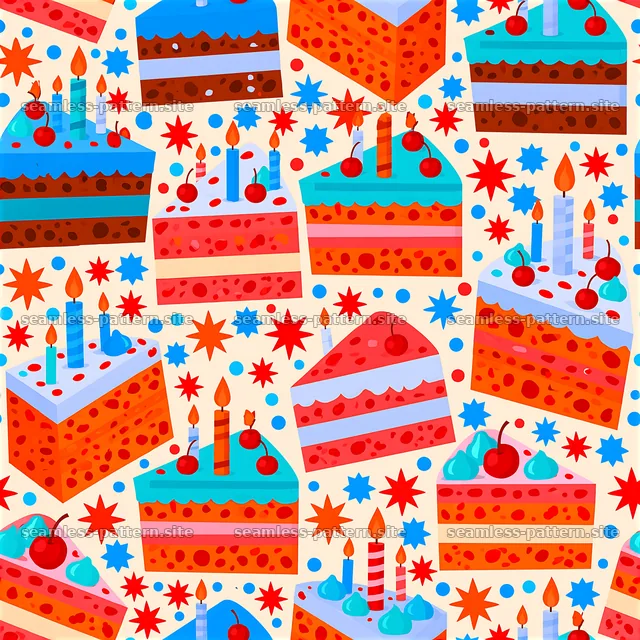 Colorful cake design with candles and stars in a seamless pattern — seamless tileable pattern