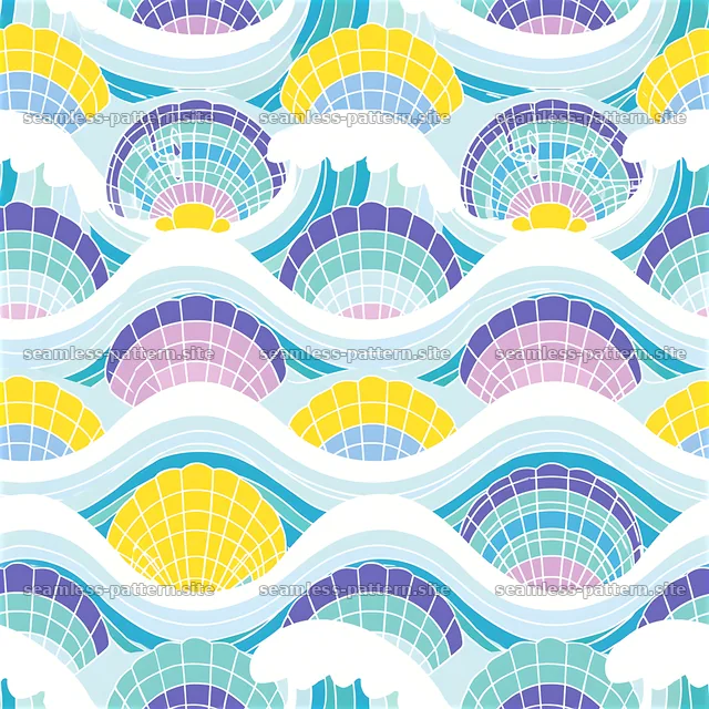 Colorful Seashells and Flowing Waves Seamless Pattern — seamless tileable pattern