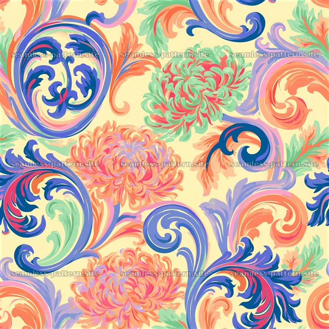 Colorful Damask Floral Seamless Pattern — seamless tileable pattern