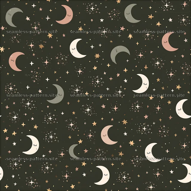 Cute star and moon seamless pattern on dark background — seamless tileable pattern